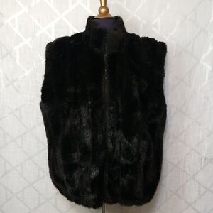 Womens Faux Fur Vest Coat Black Sleeveless Size XL 70s 80s Outdoor Winter